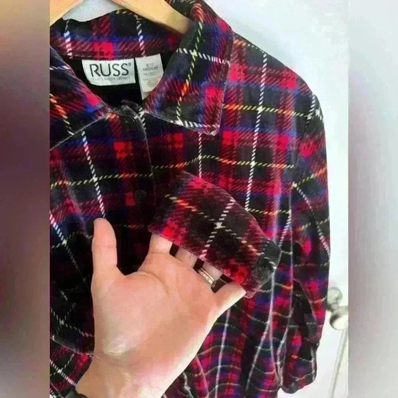 Russ a Liz Claiborne Company plaid velvet button up lightweight coat size M - Picture 5 of 12